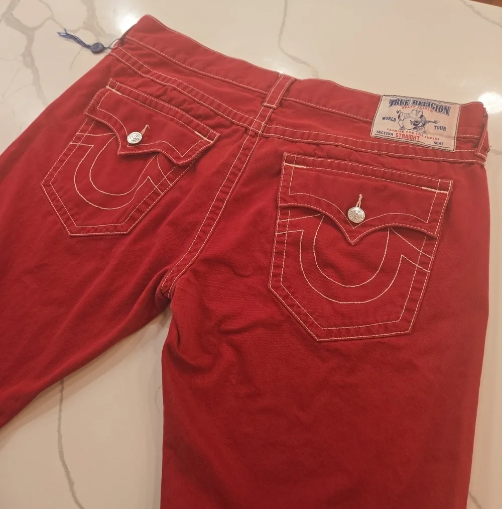 VTG True Religion Rare Red White Stitch Flap Large T Mens Jean Straight 40